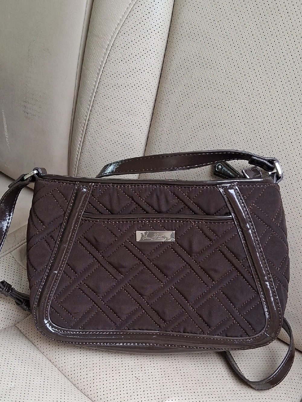 Vera Bradley Dark Brown Quilted Crossbody with Patent Trim